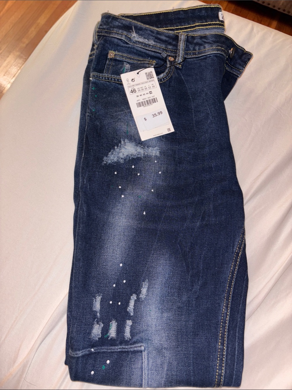 Zara Men's Navy Blue Skinny Jeans with Faded Distress